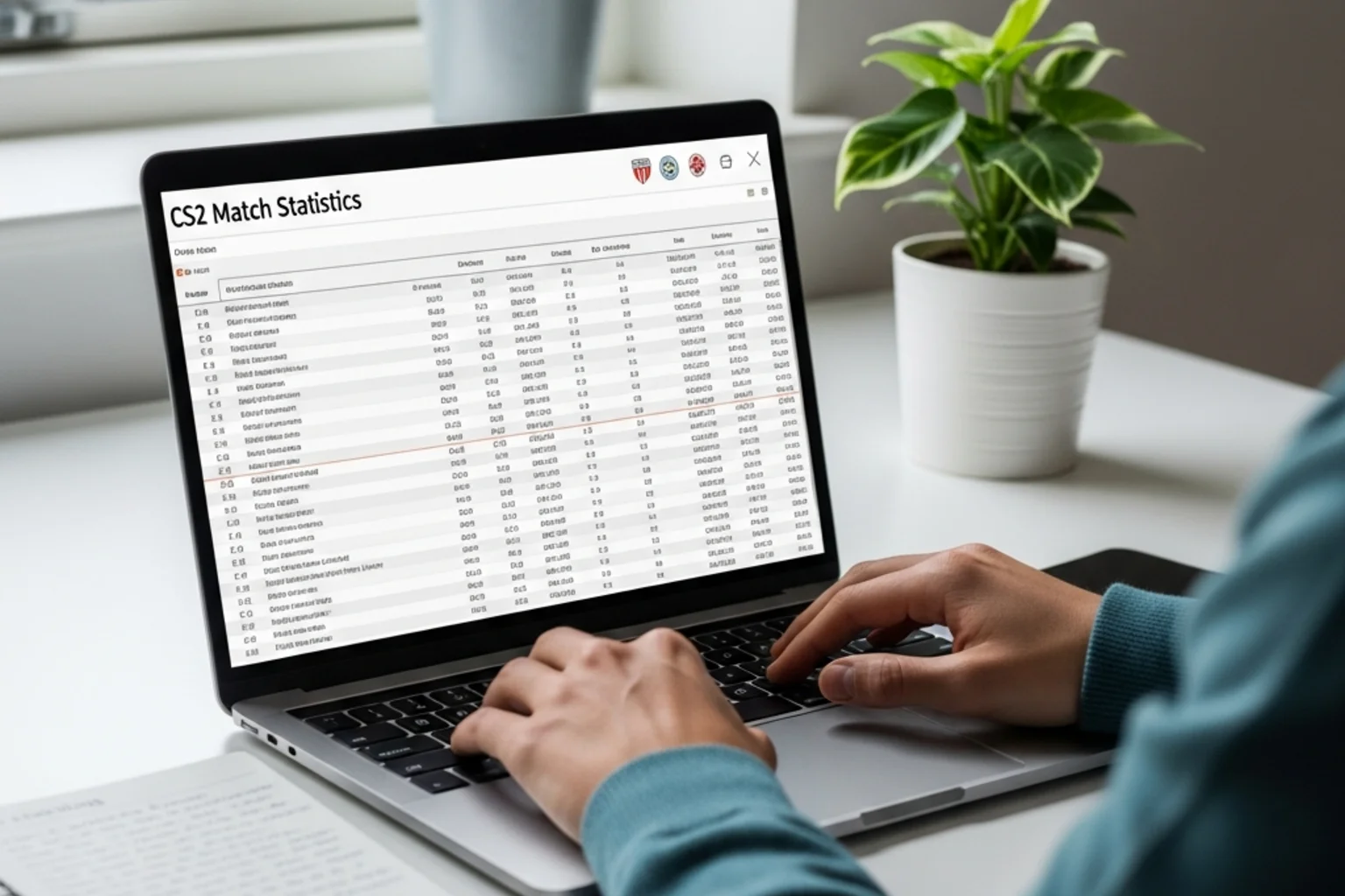 Person som studerar CS2-matchstatistik och oddsjämförelse på en bärbar dator